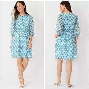Ann Taylor Floral Tile Belted Shift Dress